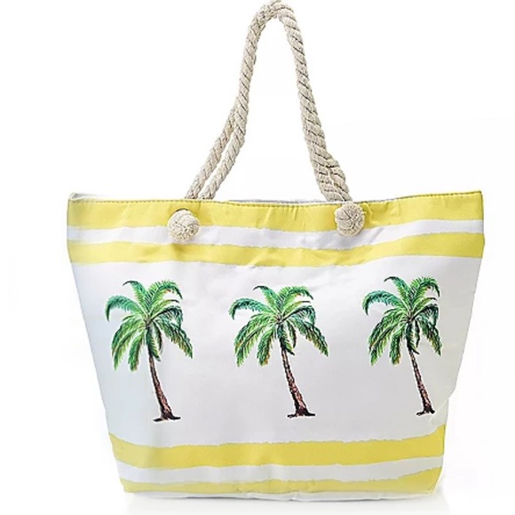NWT! Kendall & James Palm Tree Beach Bag w/Wet Bag - Picture 2 of 4
